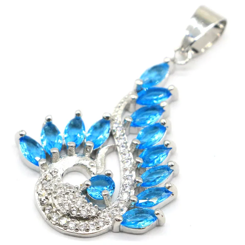 42x25mm Lovely Cute Phoenix Created Rhodolite Garnet Paris Blue Topaz White Zircon For Girls SheCrown Silver Pendant Daily Wear | Украшения