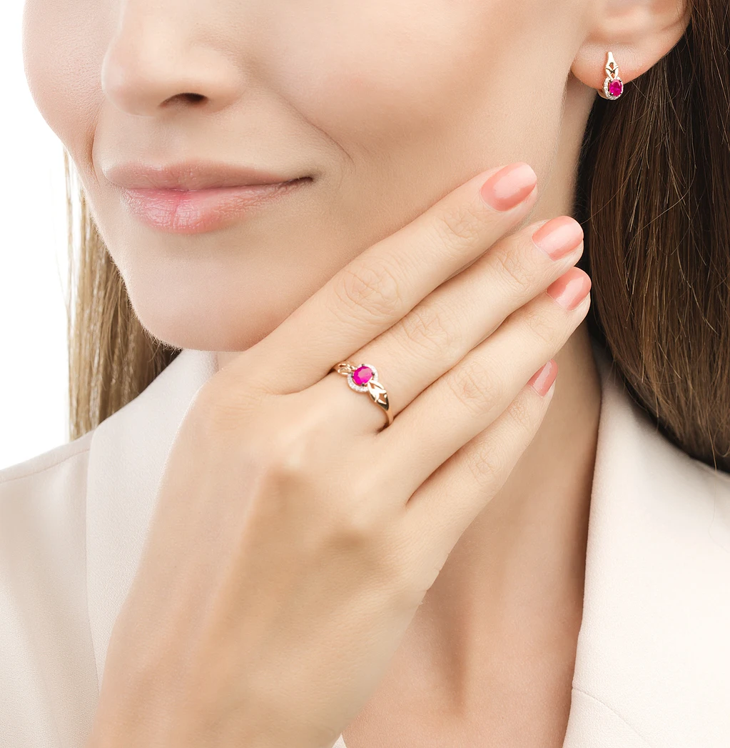 Золотые серьги с рубинами и бриллиантами SUNLIGHT проба 585 | Украшения аксессуары