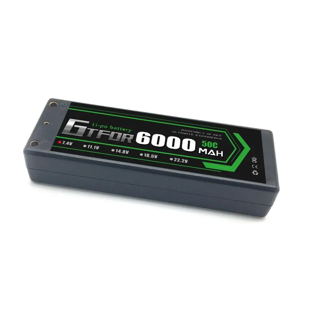 GTFDR 2 шт. 2s Lipo Аккумулятор 7 4 В 50C 6000 мАч жесткий чехол батареи с мм пулей для 1/8 1/10 RC