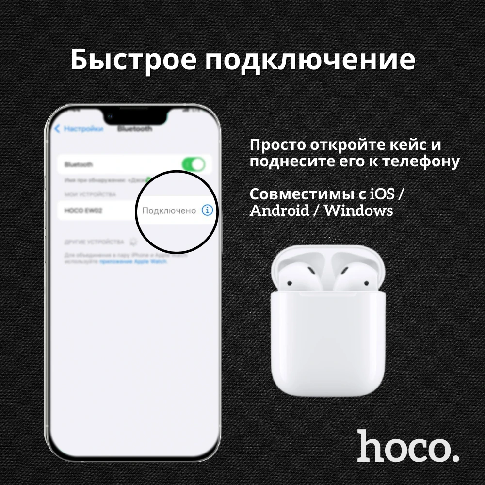 Беспроводные наушники hoco EW02 белые с костной проводимостью звука (bluetooth) сенсорные