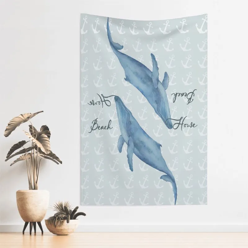 

Dolphin Tapestry Vintage Blue Whale With Anchors Wall Hanging Tapestries for Bedroom Living Room Decor Aesthetics Personalized