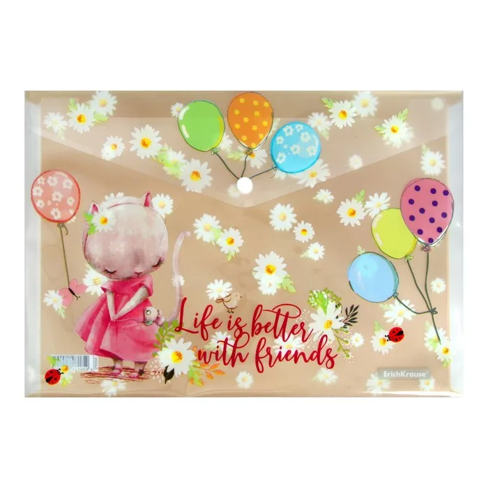 Set-envelopes on A4 folder erichkrause cute animals 160 um translucent 4 PCs glossy print mix | File Folders