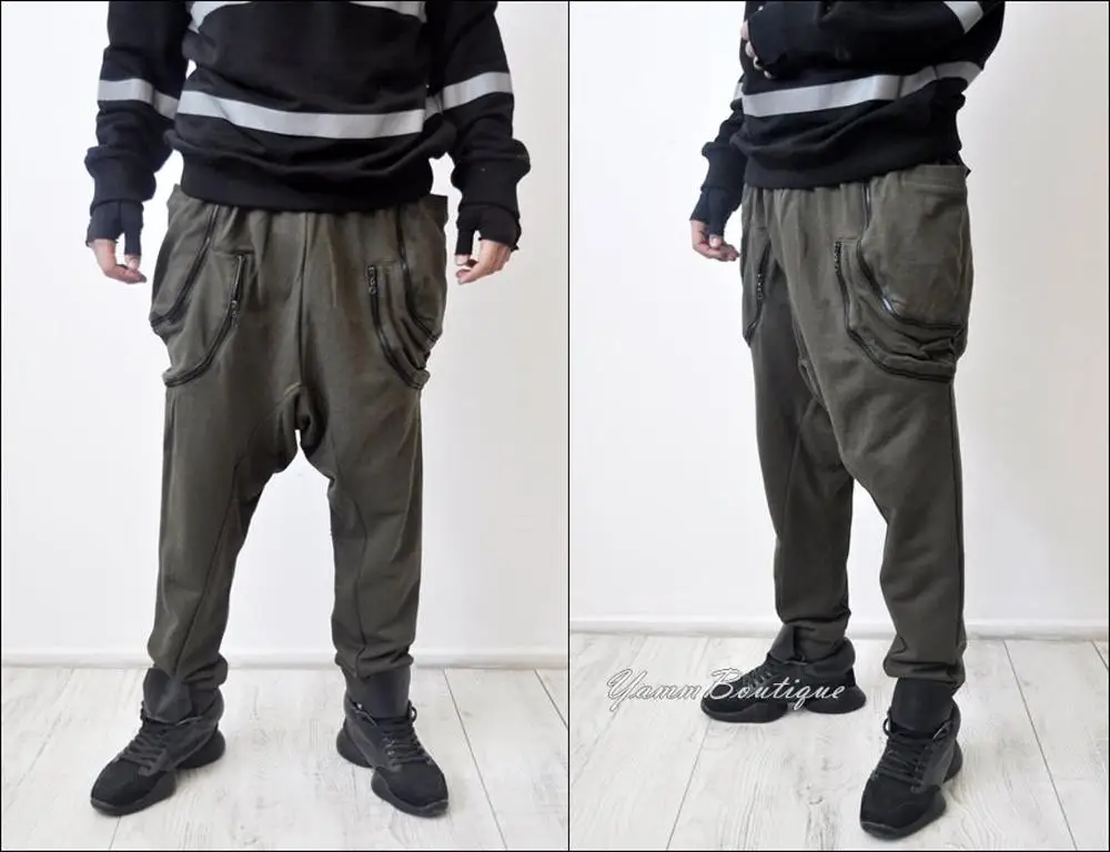 

Asymmetric Extravagant Baggy Black Loose Casual Drop Crotch Multi-zippered Pockets Harem Pants / Streetwear / Steampunk / Hiphop