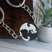 cute black and white cat pendant keychains for couple lover women men gift for friends kawaii creative key bag chain wholesale