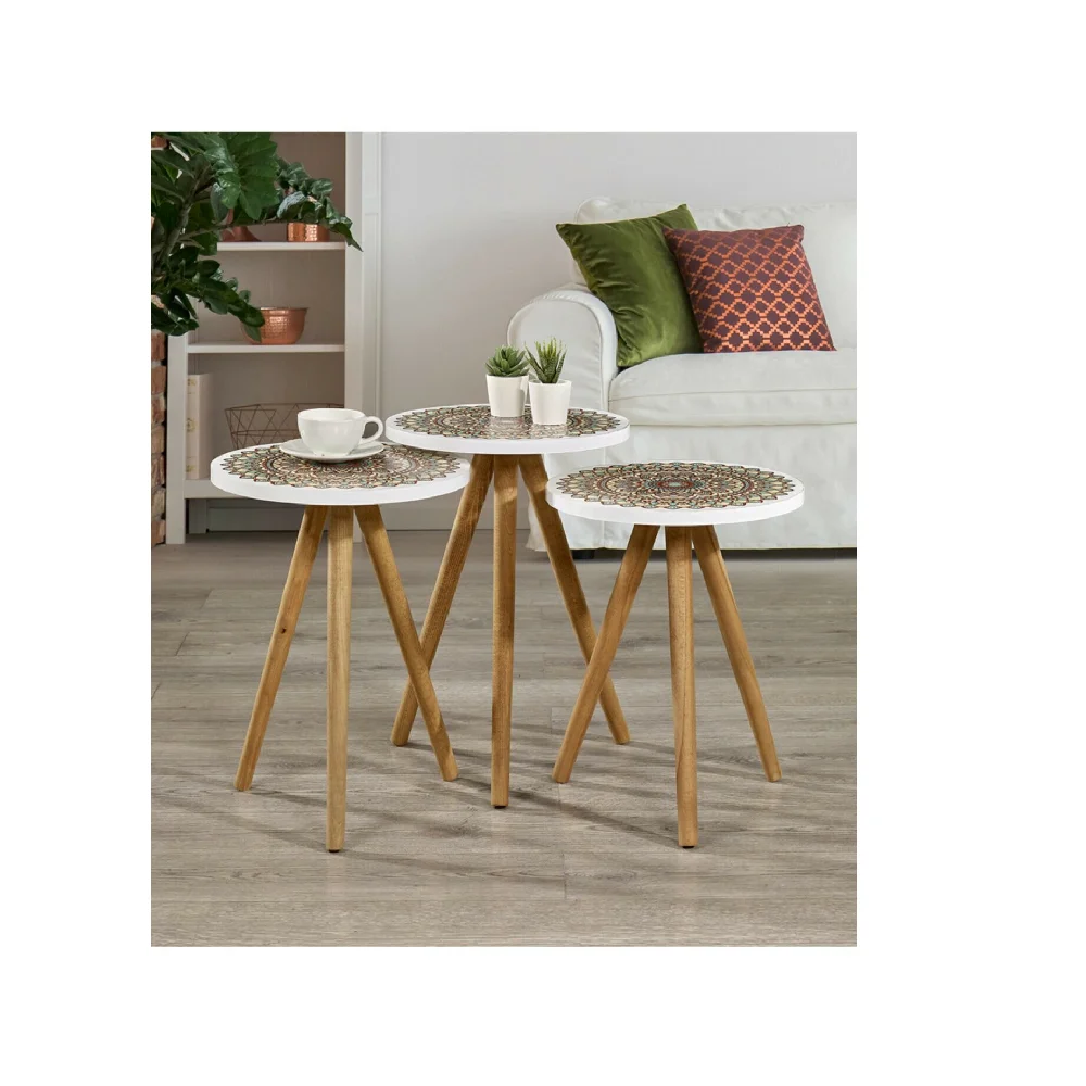 3 шт. деревянный круглый прикроватный столик с рисунком мандалы