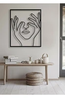 woman face lines painting picture black laser cut wood board wall sticker accessory home office room modern design decoration