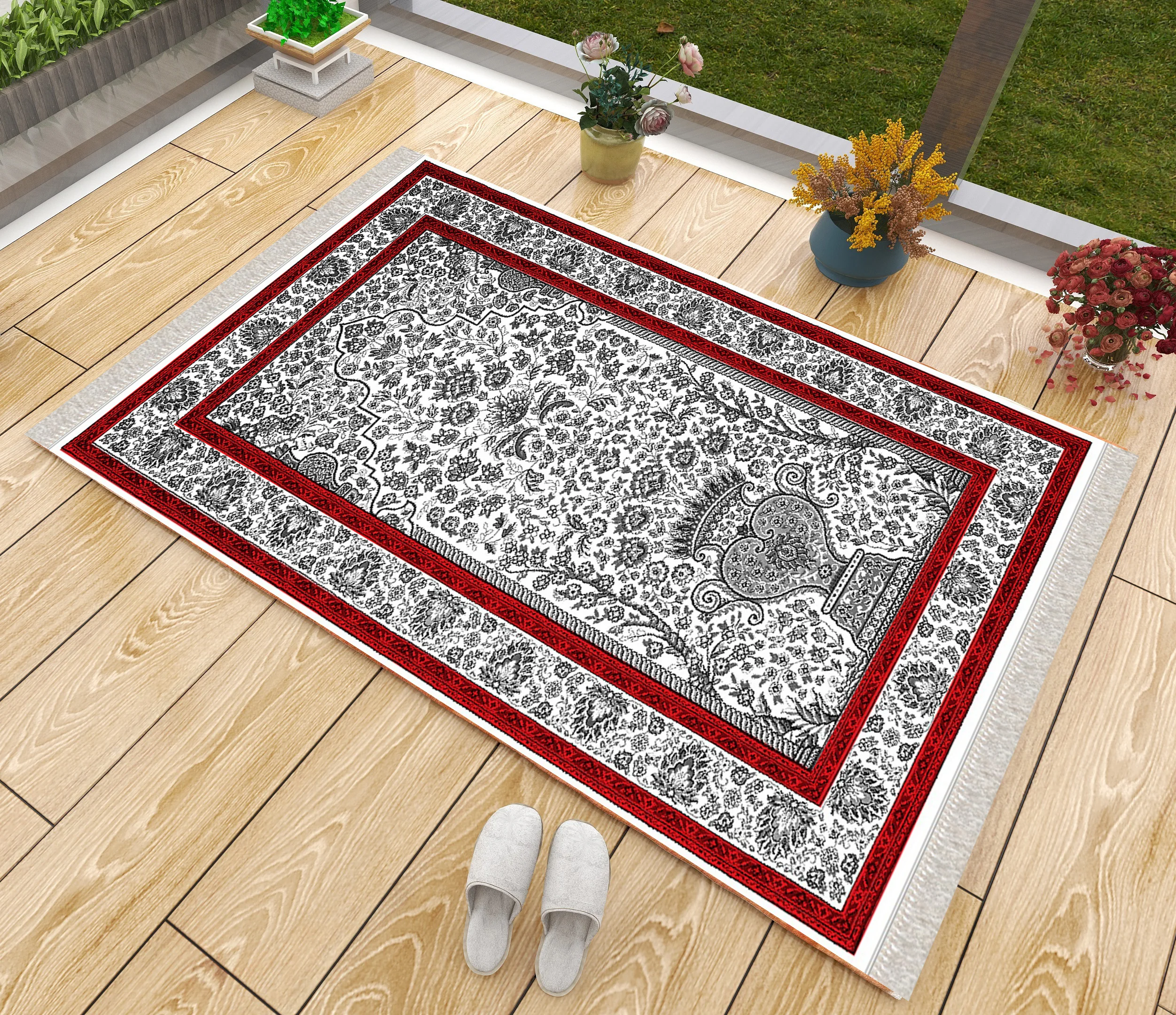 

Роскошный толстый молитвенный коврик красный серый цветок Нескользящие мусульманские исламские янамазы напольные коврики Молитвенный Ко...