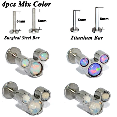 4PCS Mix Color 4 шт. 16 г G23 Титан и сталь опал CZ драгоценный камень Губная Серьга Бар кольцо Кристалл Шпилька для уха спираль винт подходит топ мода ювелирные изделия - Окраска металла: 4PCS Mix Color