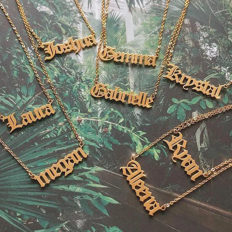 

Gold Filled Old English Zodiac Sign 12 Constellation Pendant Necklace For Women Birthday Gift Stainless Steel BFF Collier Femme