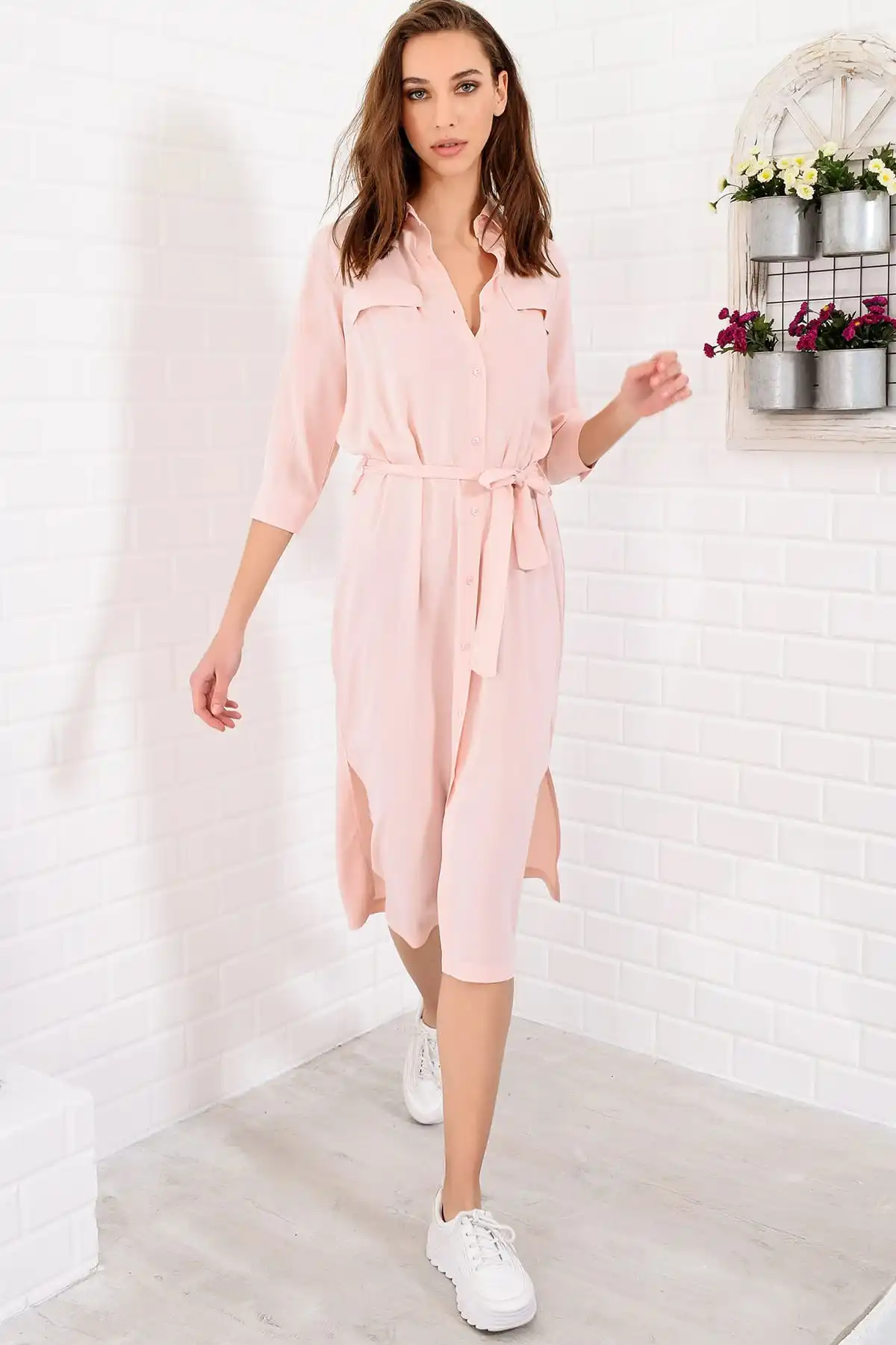 Тренд: женское платье-рубашка с порошковыми разрезами ALC-017-039-Y | Женская одежда