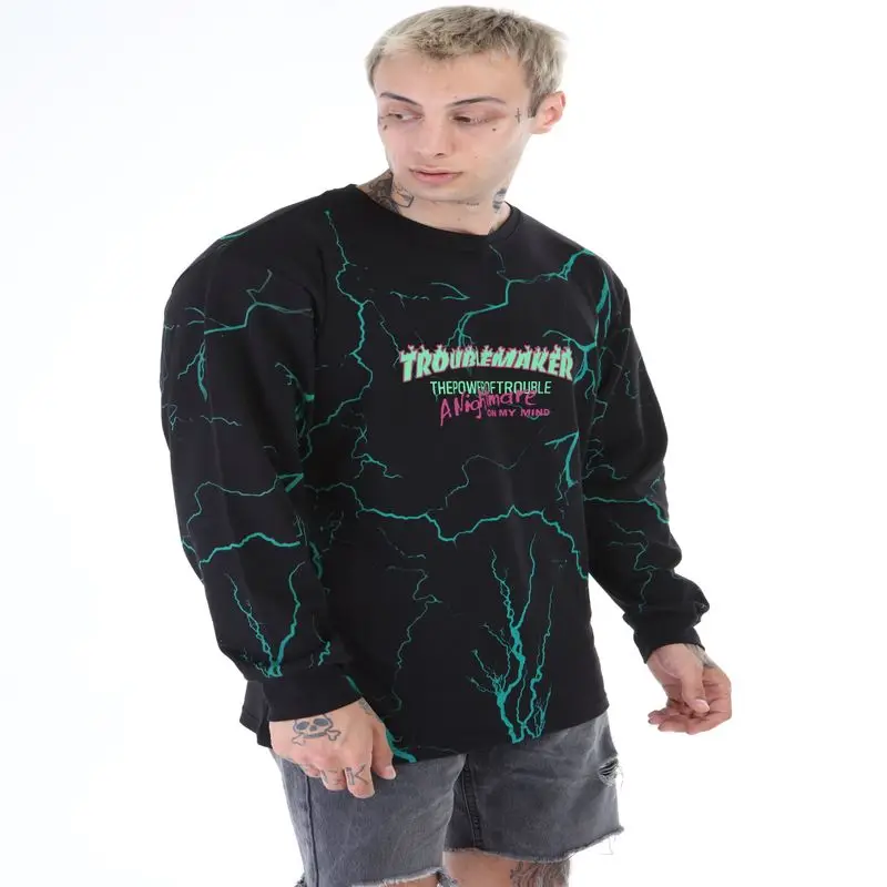 

2021 New Lightning Sweatshirts Men Women Black Clothing Streetwear Hip Hop Oversize Comfortable Season Winter