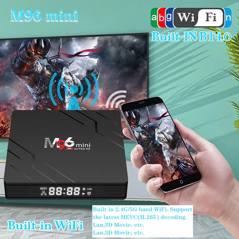 Мини ТВ приставка OTT M96 Android 9 0 RK3228A 4K 2 ГБ 16 медиа плеер встроенный Wi Fi 4 ГГц/телефон
