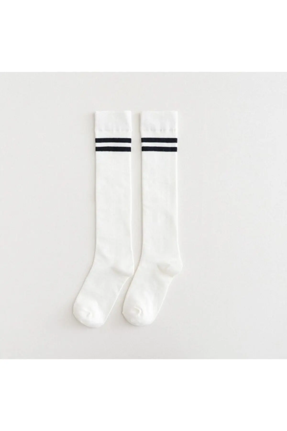 

4 Pairs Women's Cotton Knee Length Black and White Striped College Socks