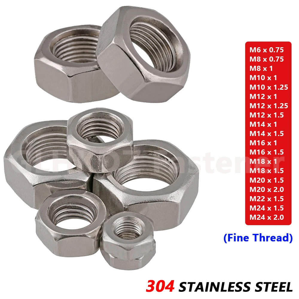 

1-30pcs M6 M8 M10 M12 M14 M16 M18 M20 M24 Metric Fine Thread Hexagon Nut Hex Nuts Full Lock Nut 304 A2-70 Stainless Steel DIN934