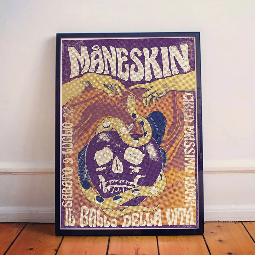 

Måneskin Concert Poster Nordic Retro Music Canvas Painting Wall Art Picture Print Modern Bar Living Room Home Decor Frameless