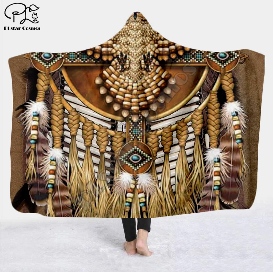 Черное Оригинальное индийское одеяло с капюшоном череп Лакота солдат буйвола 3d