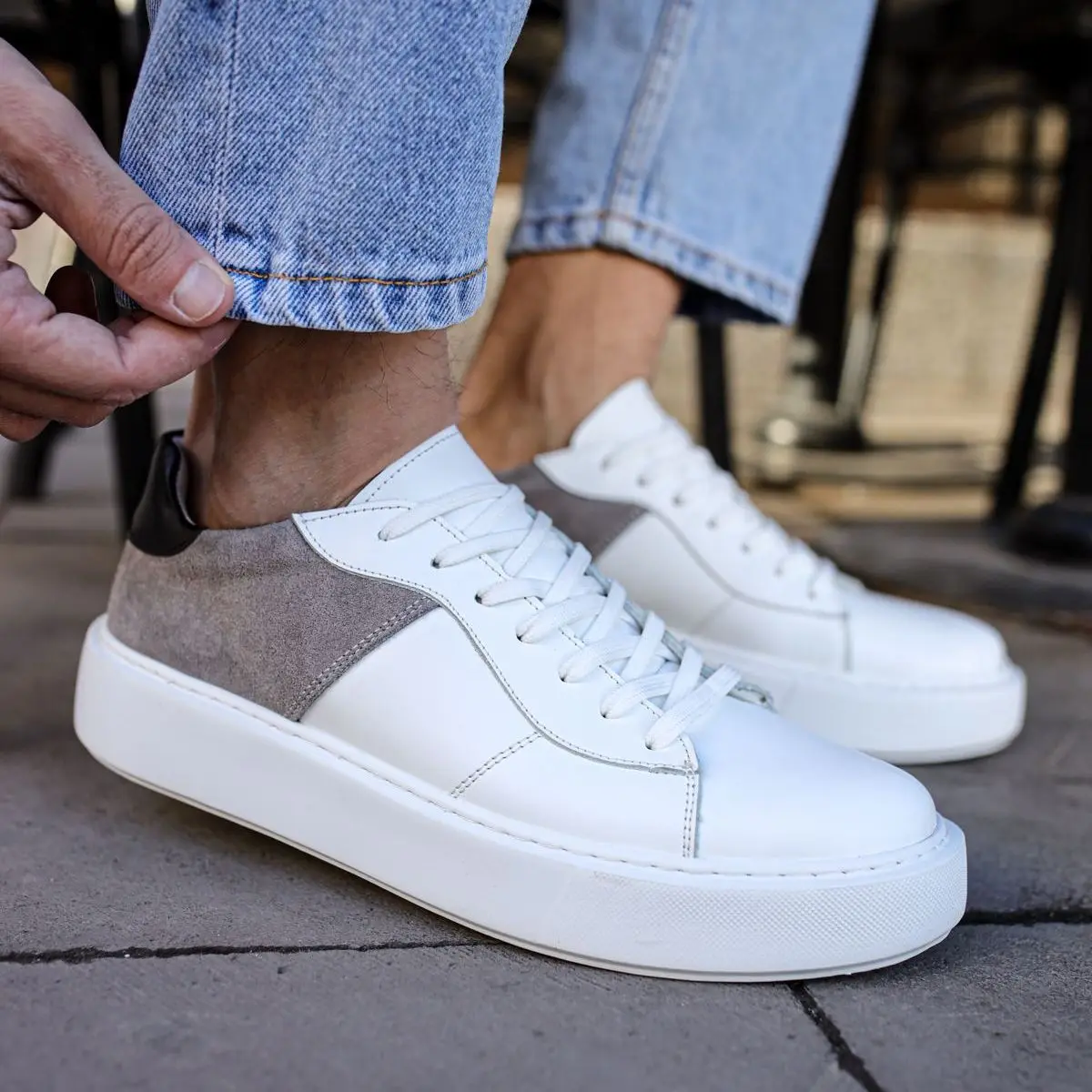

White Black Dark Blue Leather Men Sport Shoes New Season Suitable For All Clothes With Discounted Campaign Prices