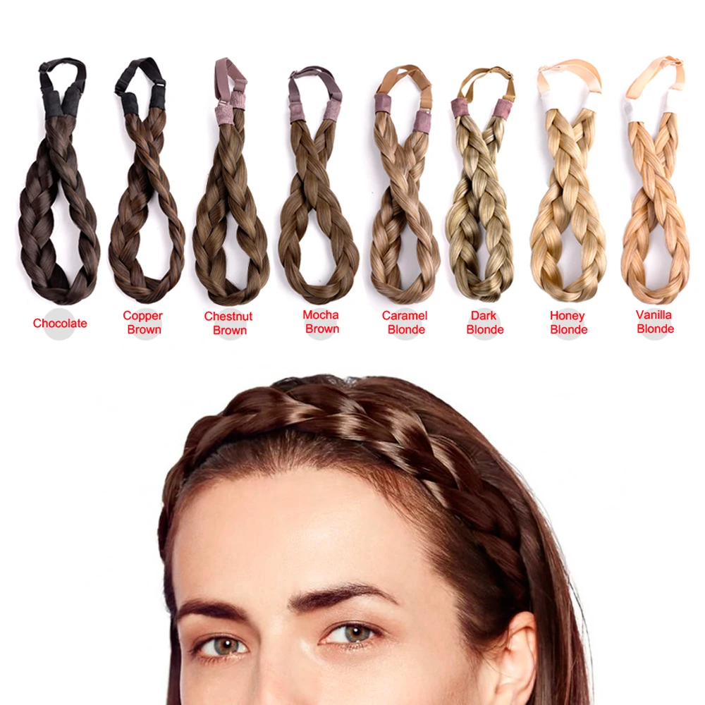 

Ty.Hermenlisa Plaited Braided Headband 3 strands Hairpiece Accessory For Women 55g Elastic Synthetic Hair Braid Holiday Srtyle