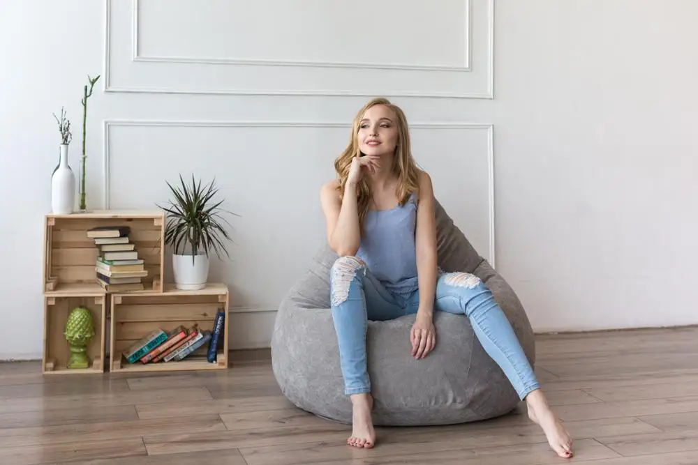 Кресло Мешок DreamBag Серый Микровельвет Пуф ленивый диван