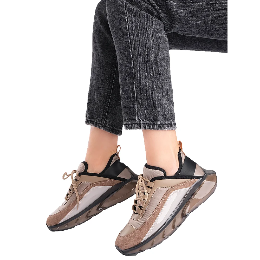 

Женские кроссовки с прозрачной подошвой, дышащие, из искусственной кожи, на шнуровке светильник легкий материал, для фитнеса, прогулок, бега