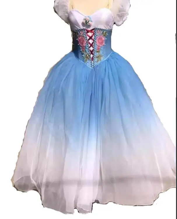 Балетное платье с градиентом синего цвета в стиле пэчворк балетное для