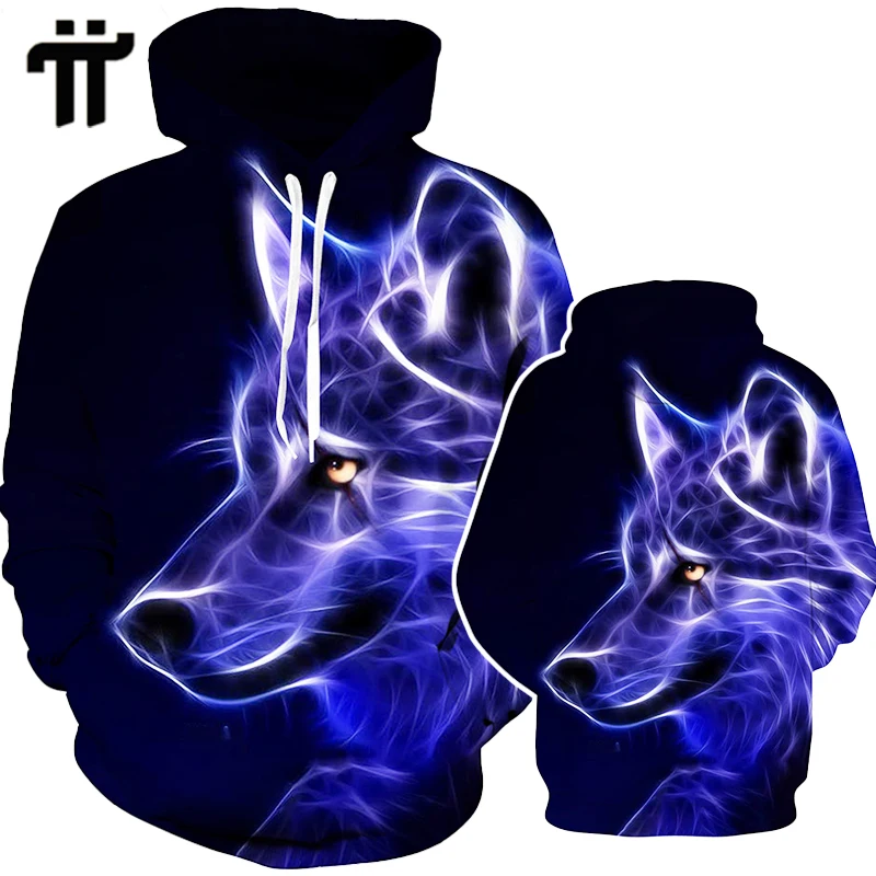

Fashion Mens Hoodies 3D Wolf Printed Loose Autumn Long Sleeve Sweatshirt Unisex Streetwear Clothes Funny Oversized hip Hop Hoody