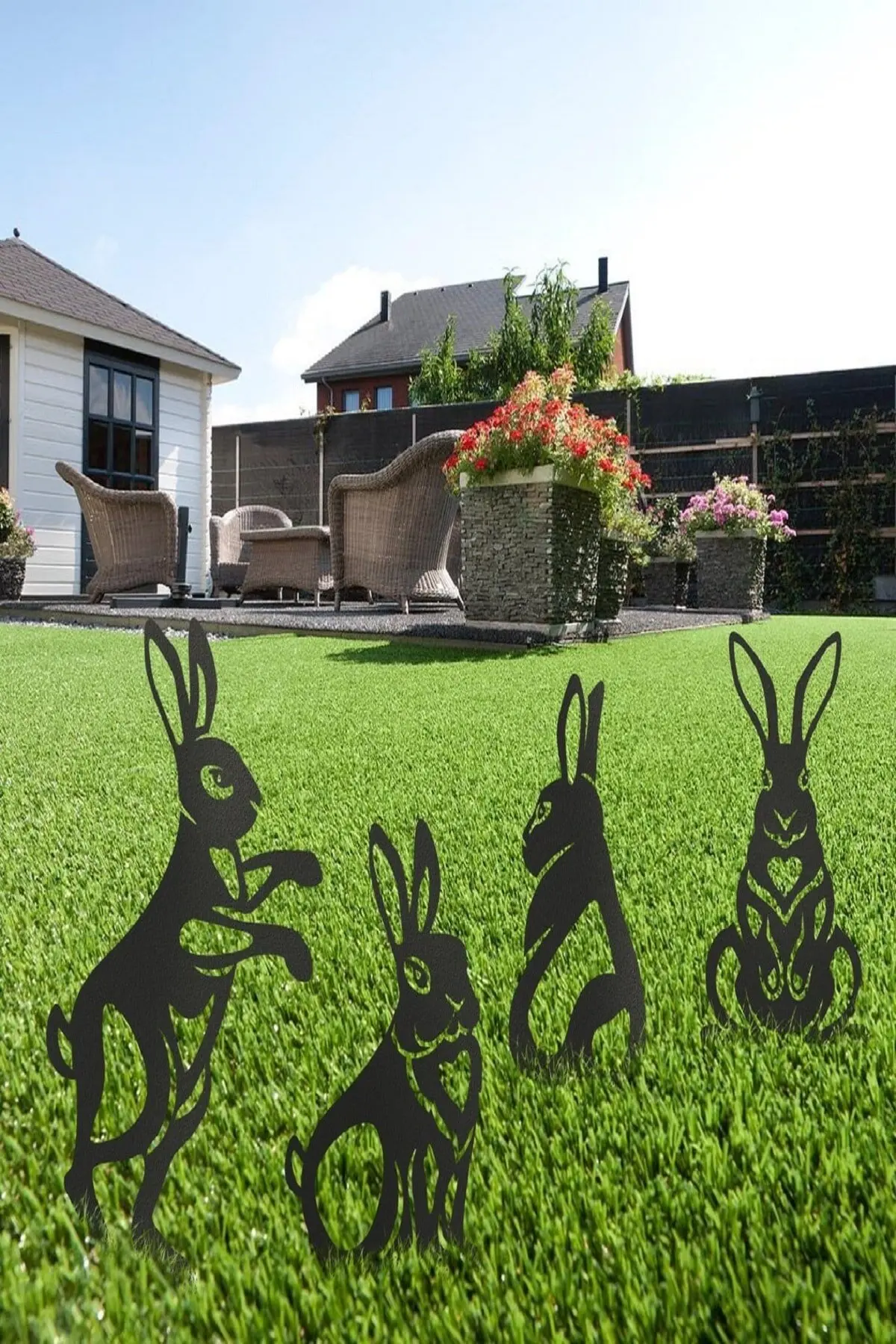 4 Pcs Metal Rabbits Garden Ornament, Garden Decor decorative  garden decoration garden decoration rabbits ornament fast shipping