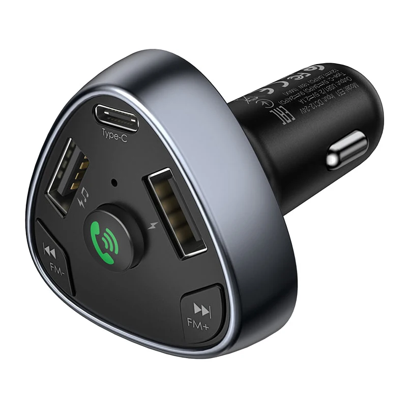 Автомобильное зарядное устройство с FM-трансмиттером Hoco Road treasure - 2xUSB Type-C 3.1A черное