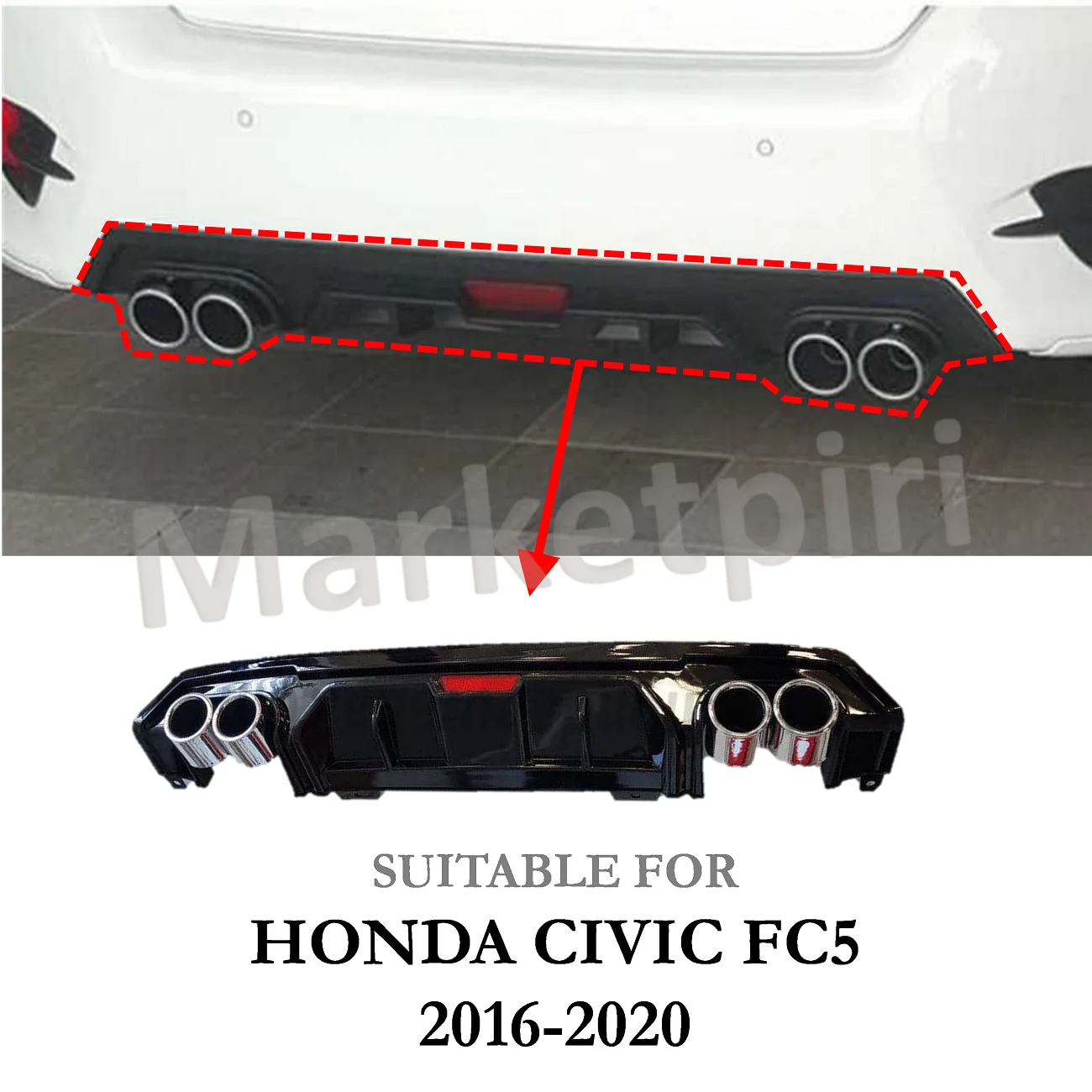 

Диффузор для Honda Civic FC5 2016 ~ 2020, автомобильный аксессуар с двойным выходом, спортивный вид, диффузоры высокого качества, с рынка автокомпонент...