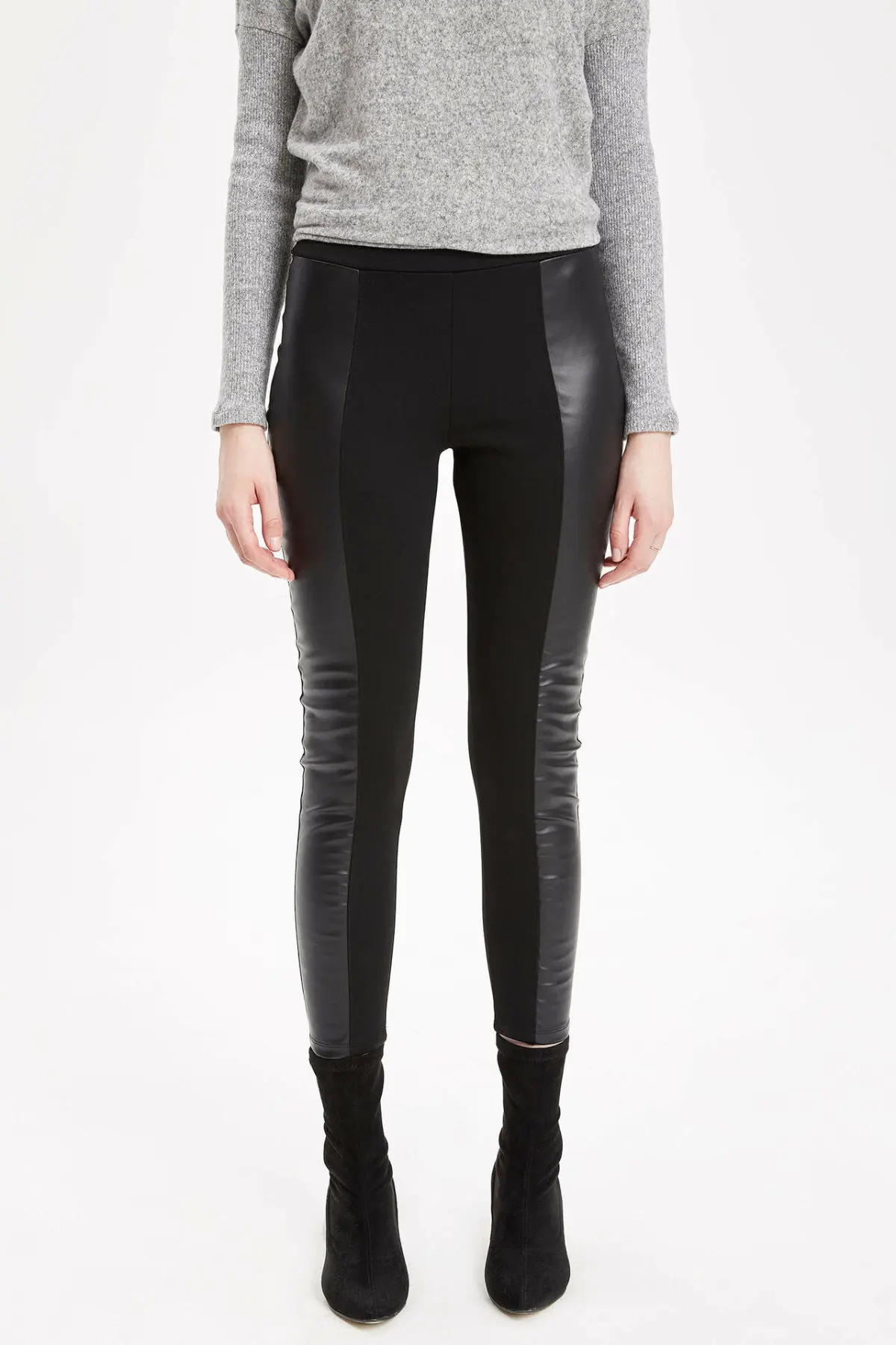 Дефакто Модные женские PU Леггинсы Брюки повседневные обтягивающие черные