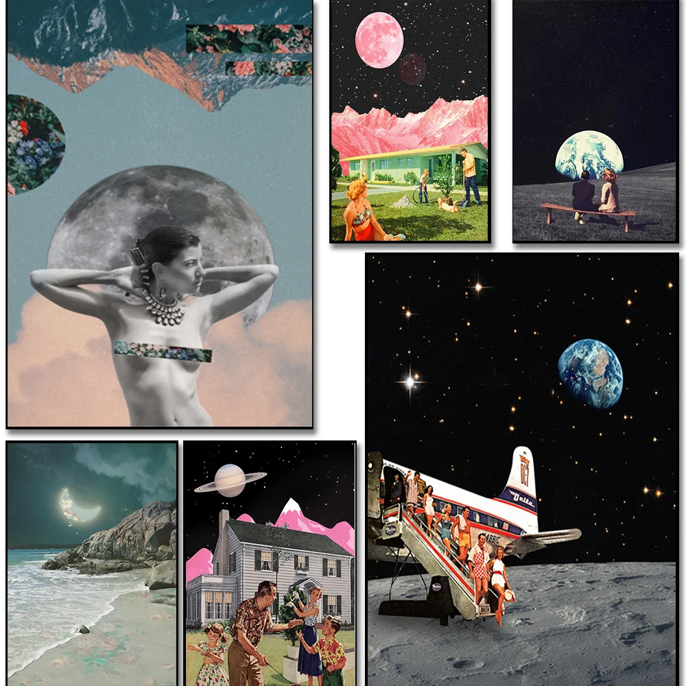 

Scenery on the moon Canvas Painting Portrait Wall Art Poster Print Modern Home Decor Nordic Living Room Decoration Cuadros