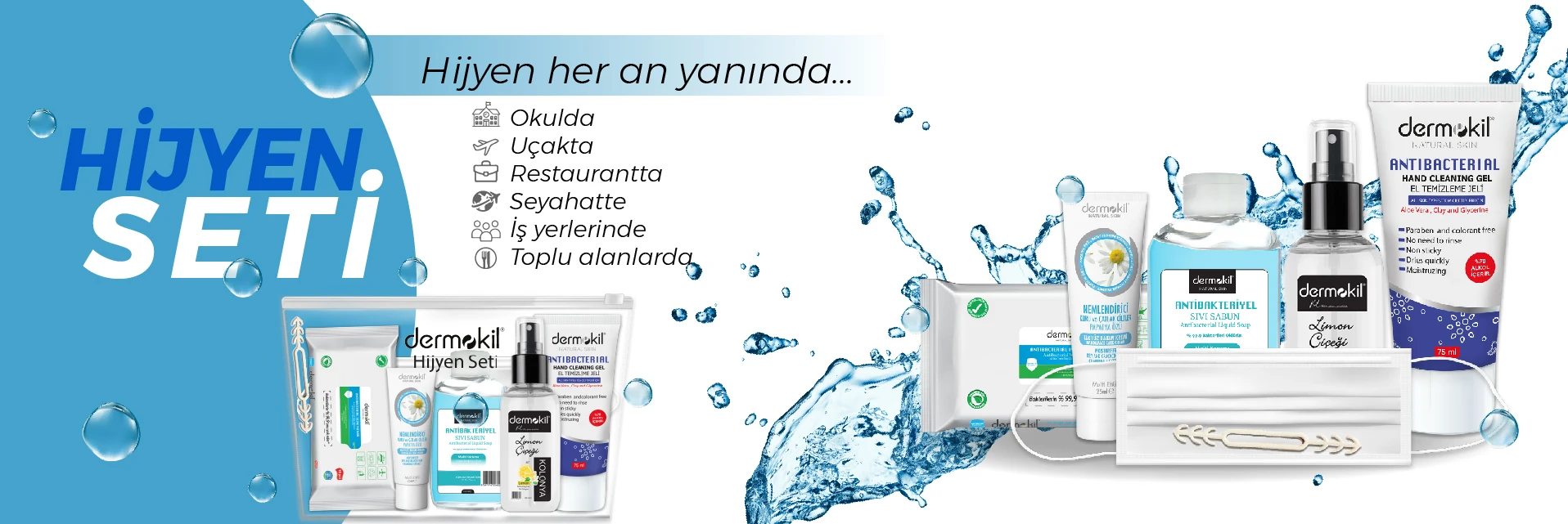 

Dermokil antibacterial hand cleaning gel antibacterial liquid soap Lemon Flower Cologne mini hand and face cream wet wipes