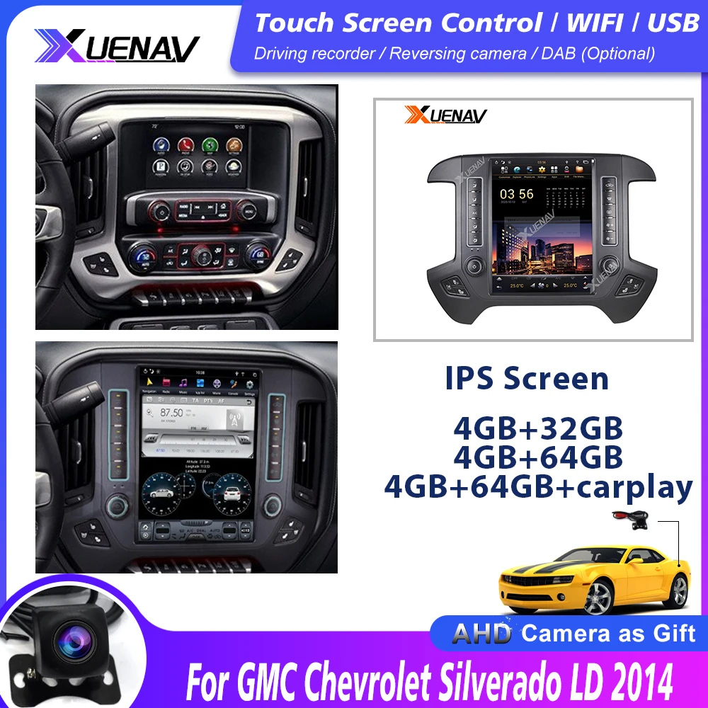 

Автомагнитола с вертикальным экраном DVD для GMC Sierra Via Vtrux Truck / Chevrolet Silverado LD 2014 2015 2016 2017 2018, мультимедийный плеер