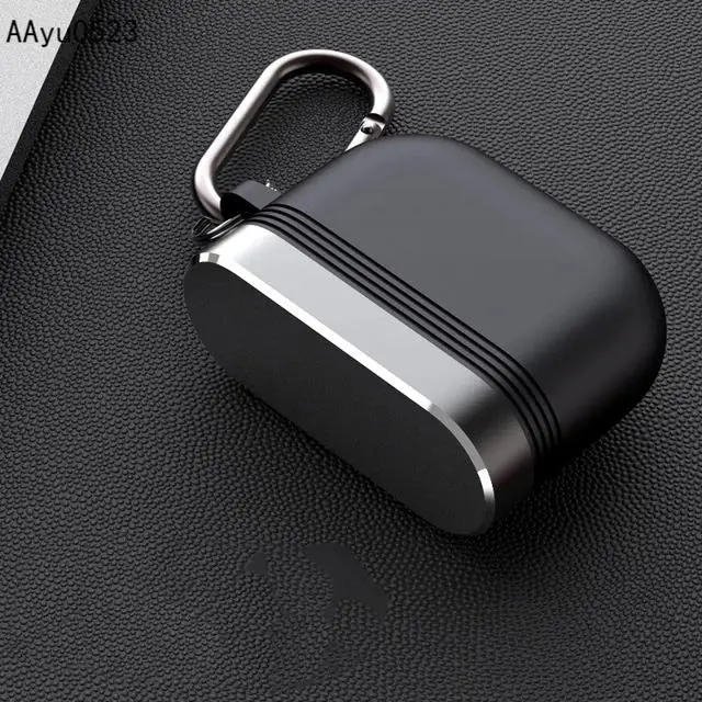 

2in1 Aluminium Alloy Silicone Earphone Case Cover Luxury Protective Shell Shockproof Case with Metal Hook for Apple AirPods Pro