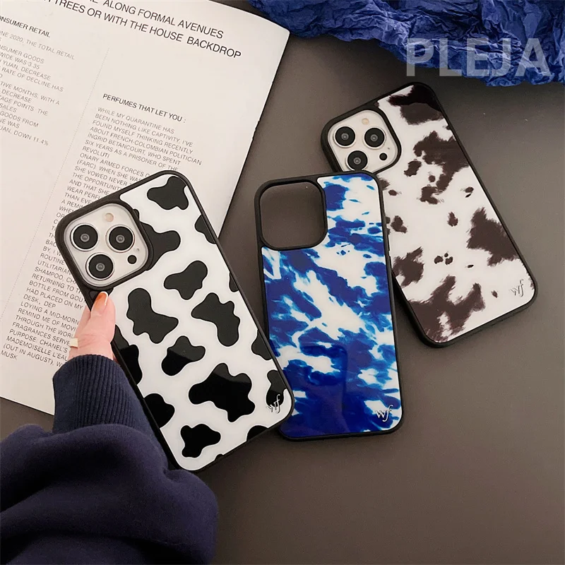 

Модный чехол для телефона с коровьим узором для iphone 13 12 11 Pro Max 7 8 plus X XR XS Max, жесткий акриловый чехол, милые Защитные Чехлы, чехол