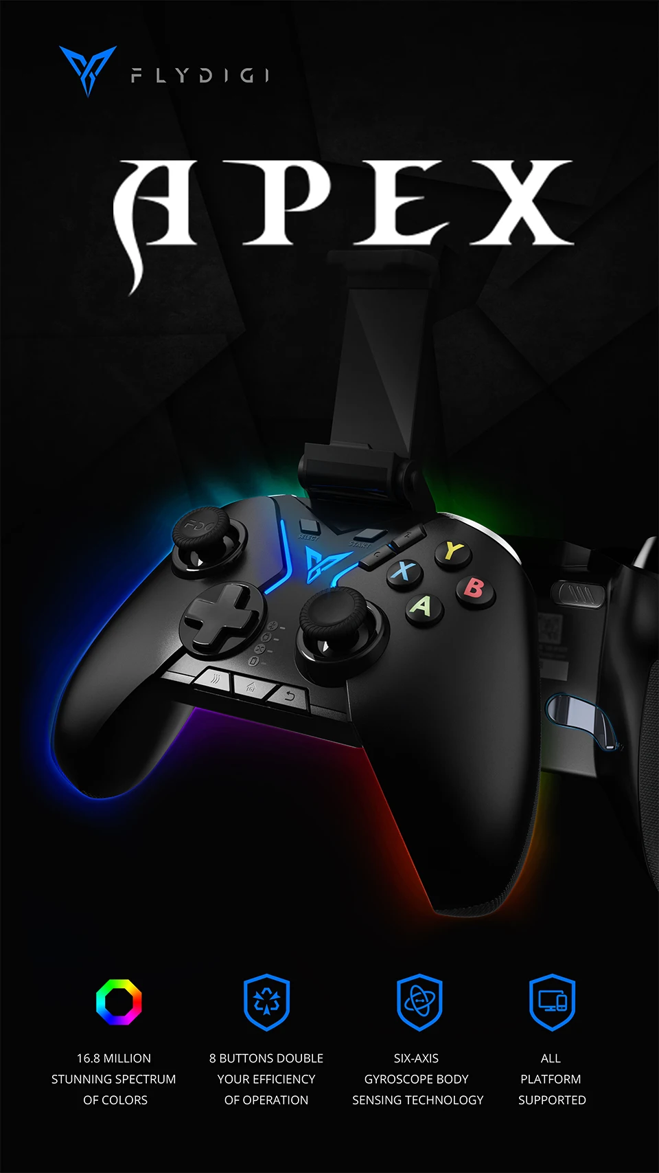 Flydigi Apex Esports Bluetooth pubg мобильный беспроводной игровой контроллер(с держателем телефона) геймпад для ПК мобильного телефона Pad