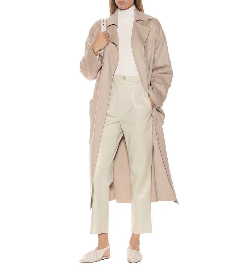 

Obrix Formal Trendy Female Faux Leather Pants High Waist Pleated Straight Ankle Length Vintage Pants For Women