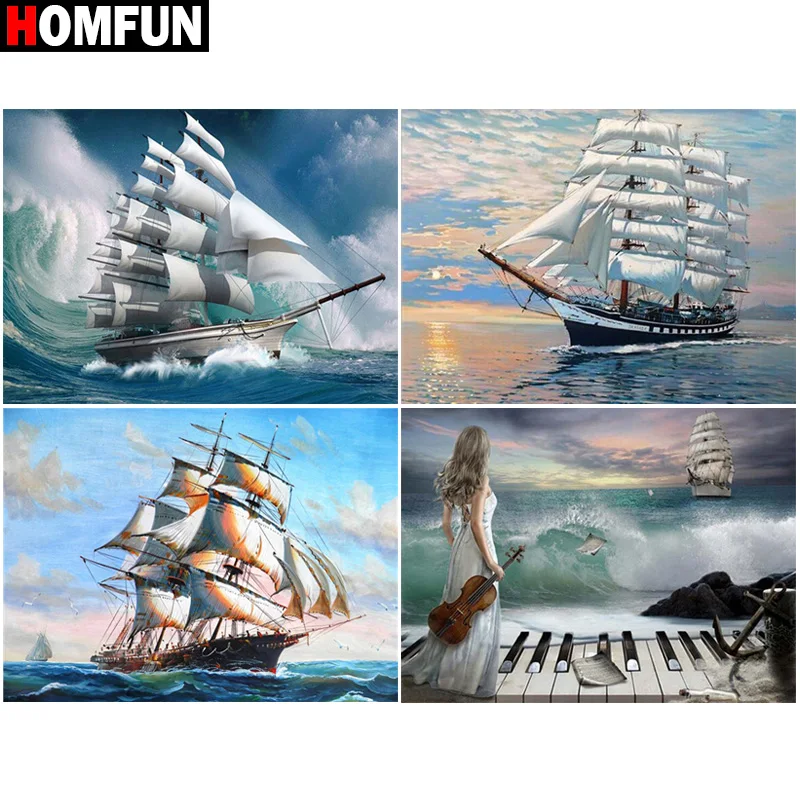

Алмазная 5d картина HOMFUN «паром пианино», вышивка крестиком, квадратная, круглая, ручная работа, стразы