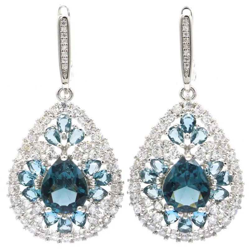 Серьги-подвески серебряные женские с голубым топазом 9 5 г | Украшения и