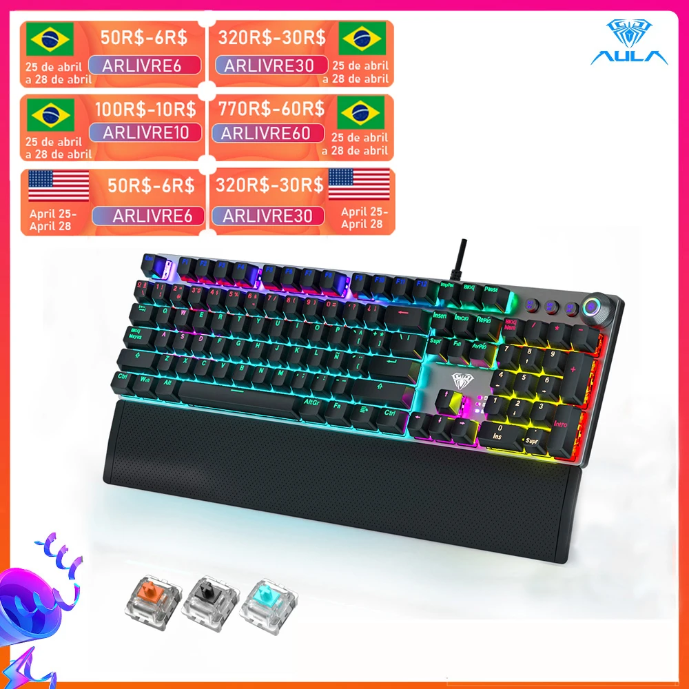 aula f2088 spanish mechanical gaming keyboard with brownblueblack switch 108 key led backlight suitable for laptop gamers free global shipping