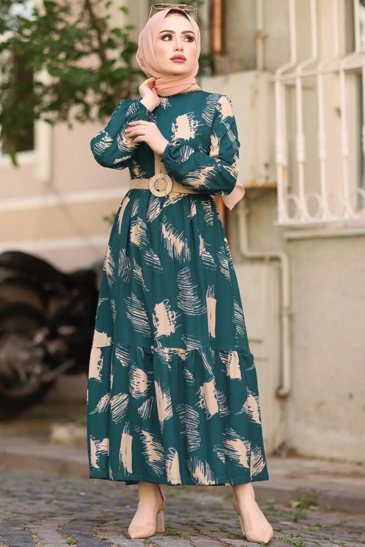 

Brush Pattern Oil Green Dress Ramadan Kaftan Dubai Abaya Turkey Muslim Women Hijab Dress Muslim Women Hijab Dresses Vestidos