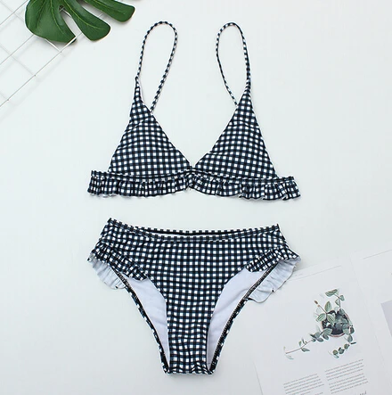 Купальник женский в клетку с чашками пуш-ап и завышенной талией | Спорт