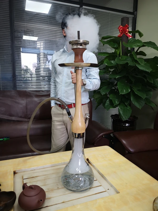 Хорошее качество, стеклянный кальян sheesha, желто-коричневый цвет, деревянный стебель, силиконовый шланг, петля, кончики рта, кальян для дома или бара