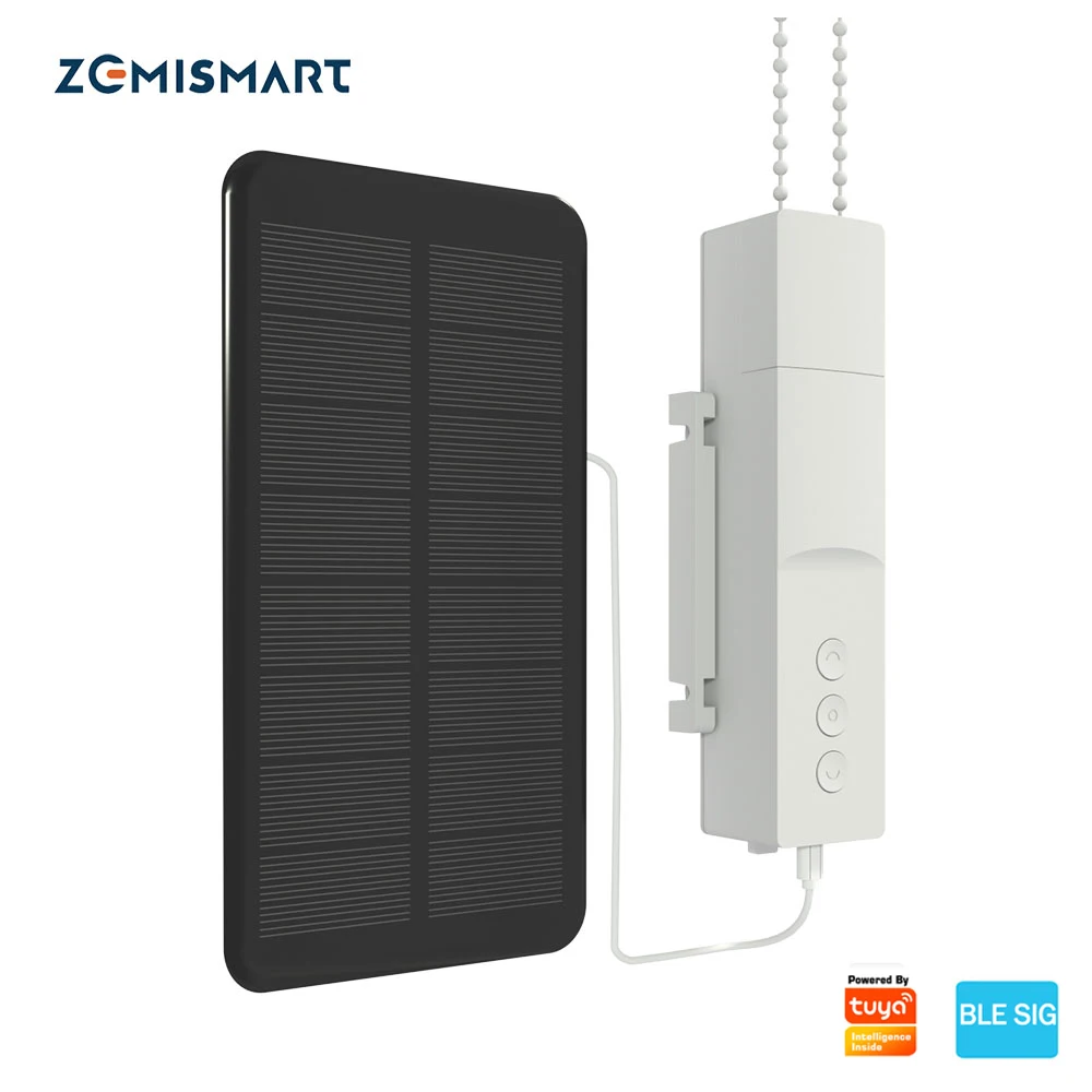 Zemismart Newest Tuya BLE Motorized Roller Blinds Shutter Curtain Driver Work with Solar Panel Alexa Google Home Voice Control