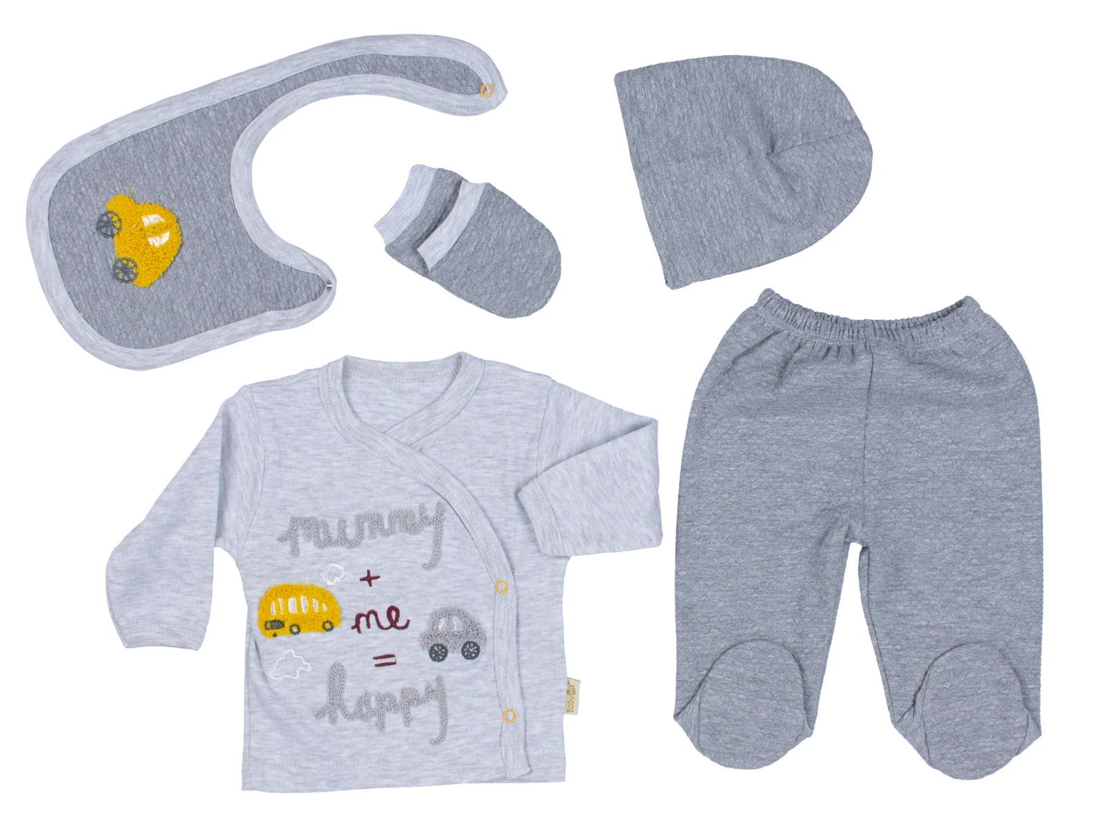 

Car Embroidered 5 Piece Male Baby Suit-Gray Color-Newborn