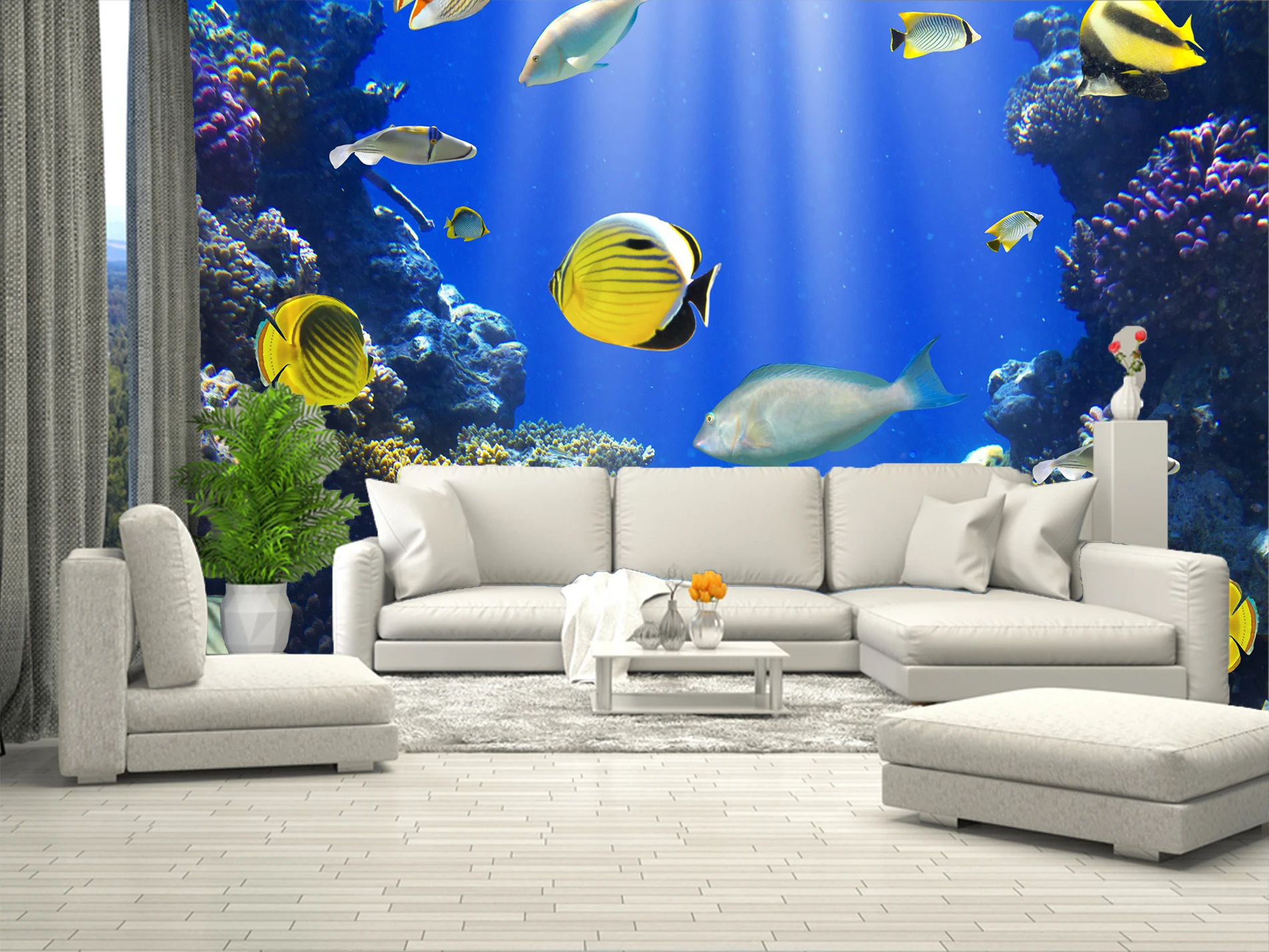 Фотообои детские на стену водный мир рыбы обои заказ для зала кухни спальни