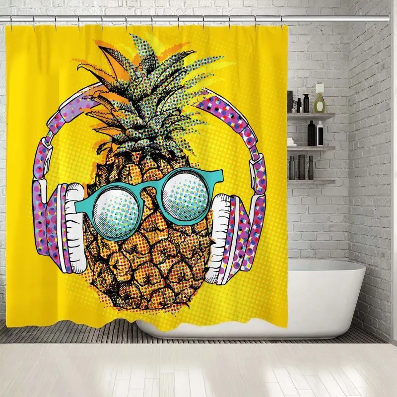 Занавеска для душа с ананасовыми наушниками и очками поп арт комический постер