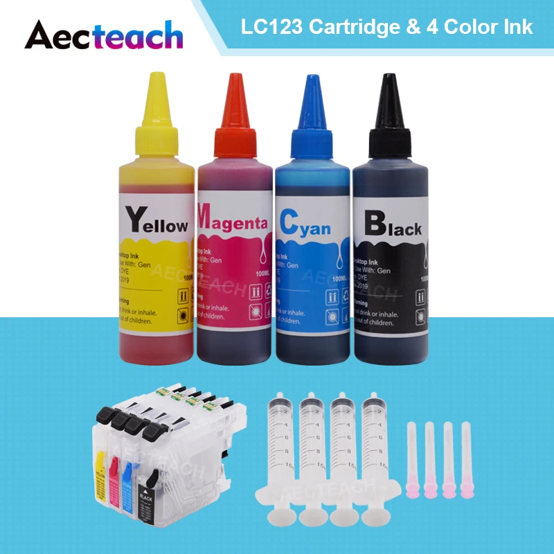 

Чернильные картриджи для принтера Aecteach LC 123 XL + чернила 400 мл для принтера Brother LC121, LC123, LC125, LC127, LC129, MFC, J870DW, J650DW, J6720DW