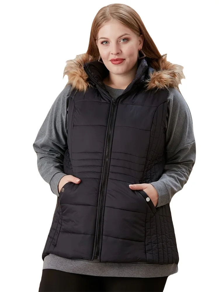 

Women's New Season Big Size Kapüşonu Optional According To Çıkartılabilen Quilted Black Elegant Vest
