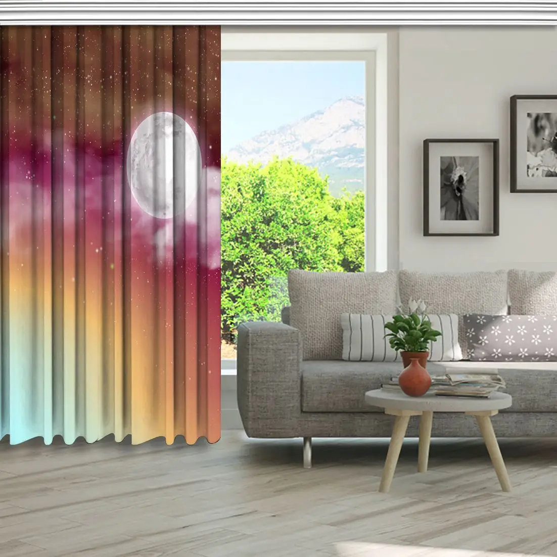 Занавес полная луна облака Сияющие Звезды фантазия ночное небо с лунным пейзажем